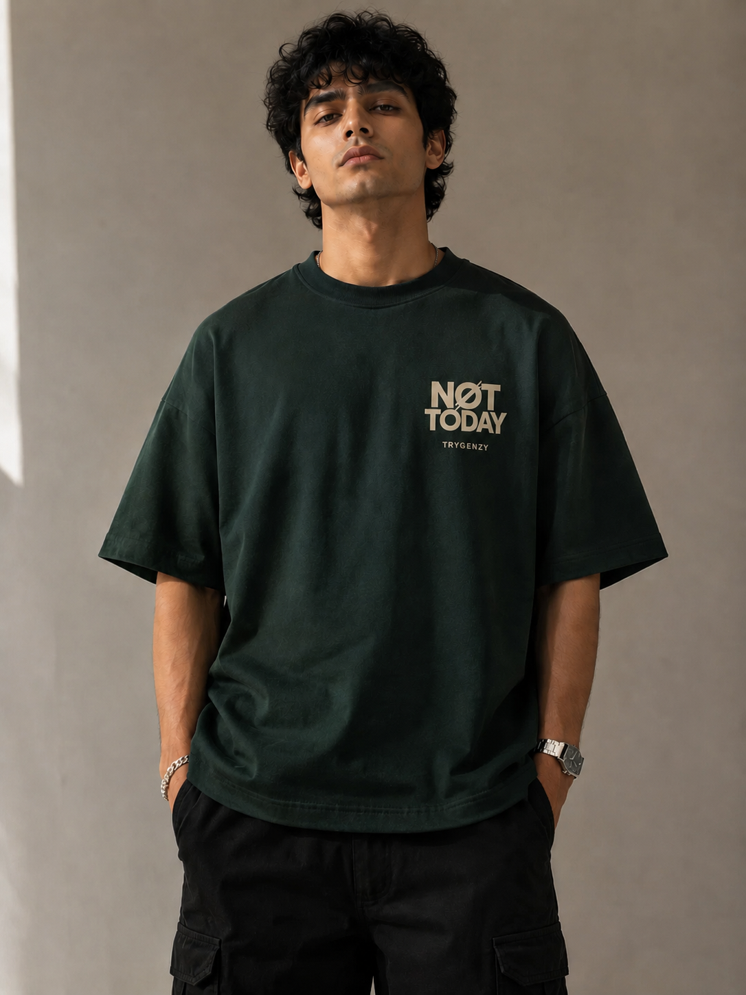 TRYGENZY Not Today Oversized T-Shirt for Men | 250 GSM Heavyweight 100% Cotton Streetwear Tee