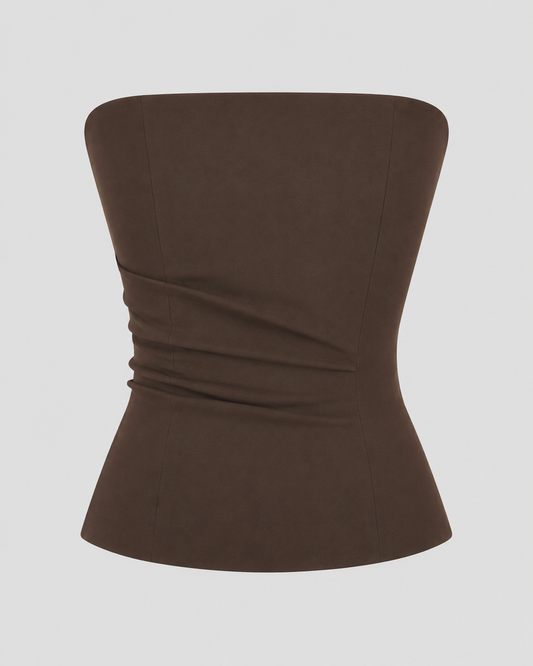 Mocha Draped Strapless Corset Top | Elegant Women's Party Wear