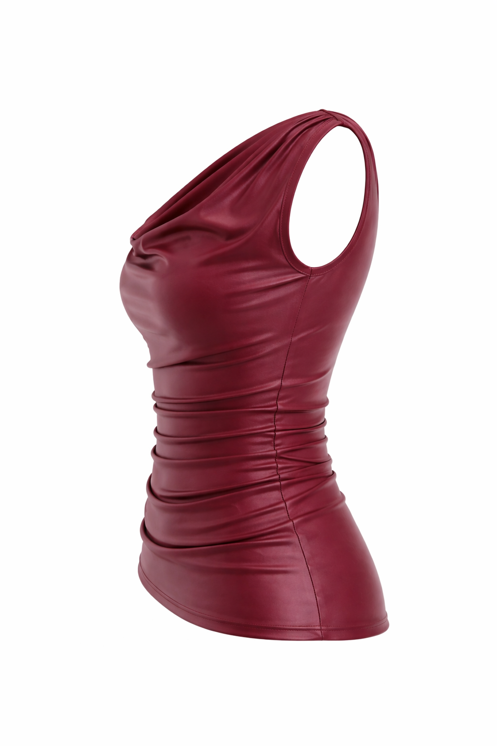 Burgundy Satin Cowl Neck Ruched Top for Women | Elegant Party Wear
