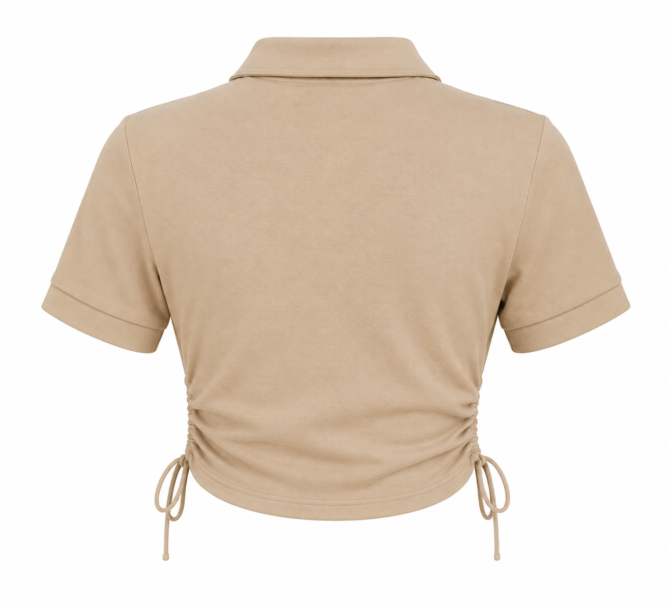 Women's Beige Crop Polo T-Shirt with Side Drawstring | TZY