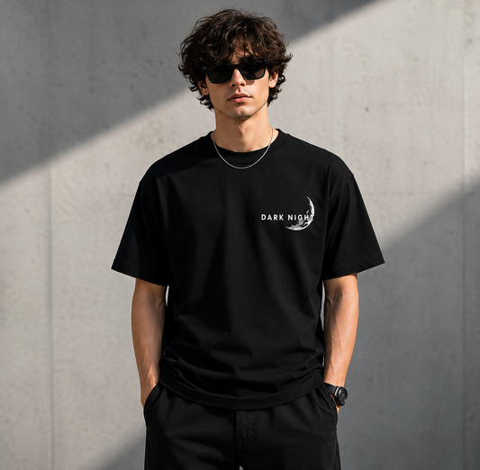 Dark Night Lunar Eclipse Oversized T-Shirt for Men | Premium Black Streetwear Tee