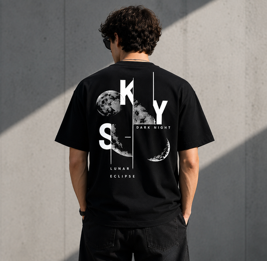 Dark Night Lunar Eclipse Oversized T-Shirt for Men | Premium Black Streetwear Tee