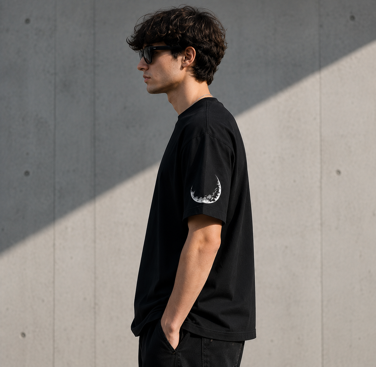 Dark Night Lunar Eclipse Oversized T-Shirt for Men | Premium Black Streetwear Tee
