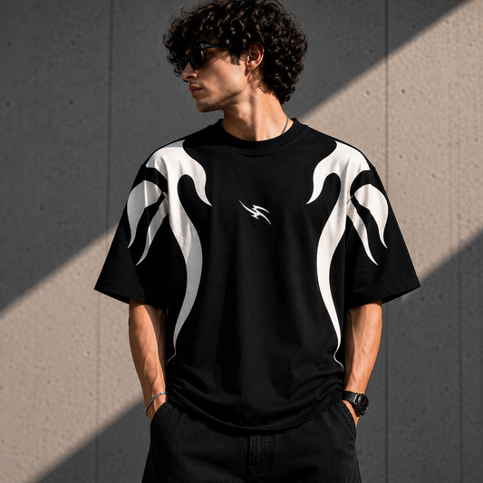 Inferno Wave Oversized T-Shirt for Men | Premium Black Streetwear Tee