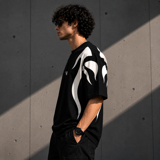Inferno Wave Oversized T-Shirt for Men | Premium Black Streetwear Tee