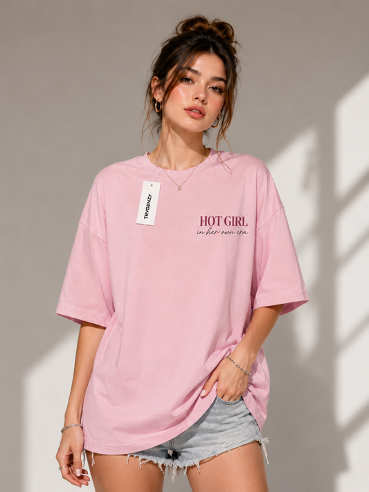 TRYGENZY Hot Girl Era Oversized T-Shirt for Women | 250 GSM Heavyweight 100% Cotton Streetwear Tee
