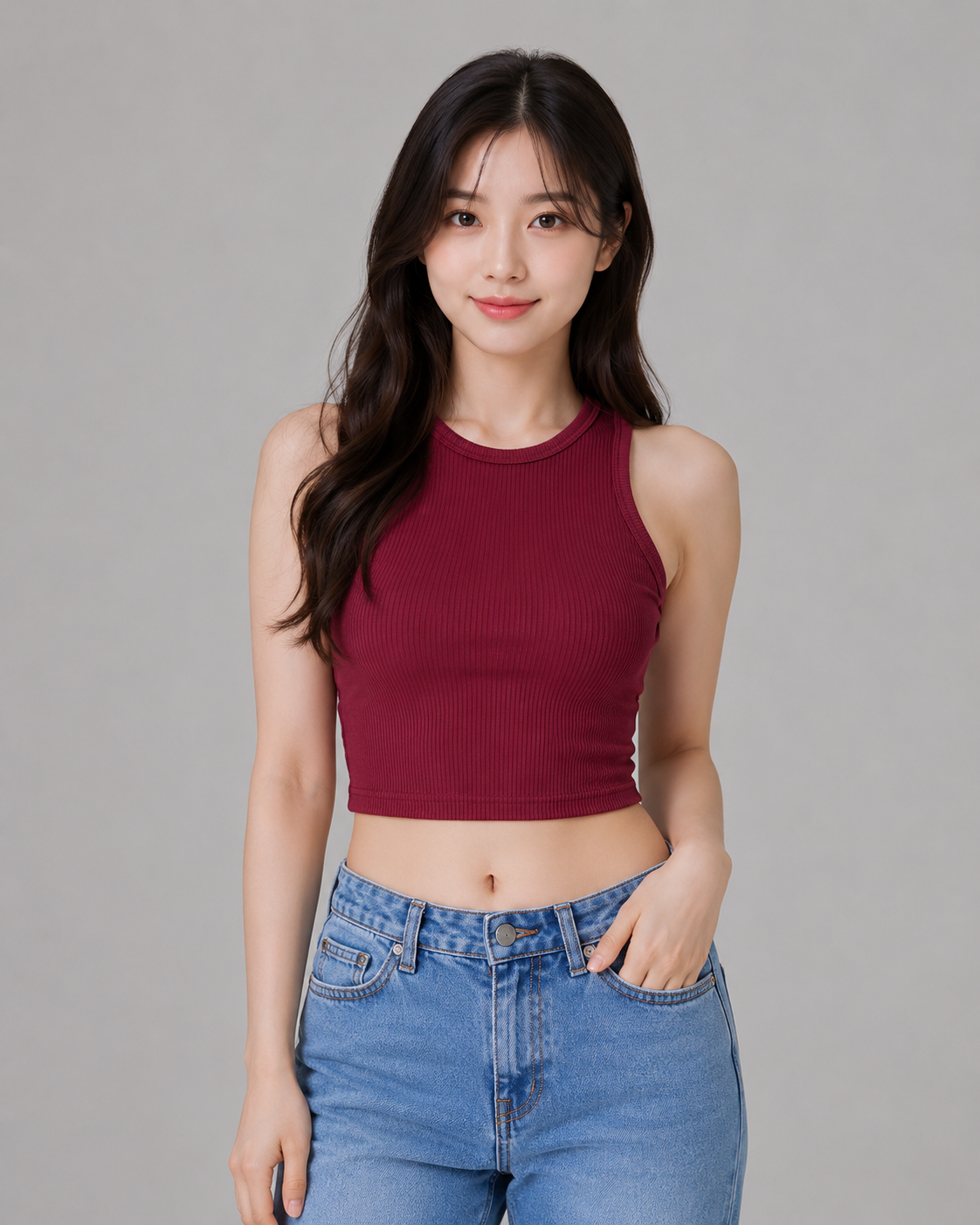Women's Burgundy or Pink Ribbed Crop Tank Top | Sleeveless Slim Fit Top