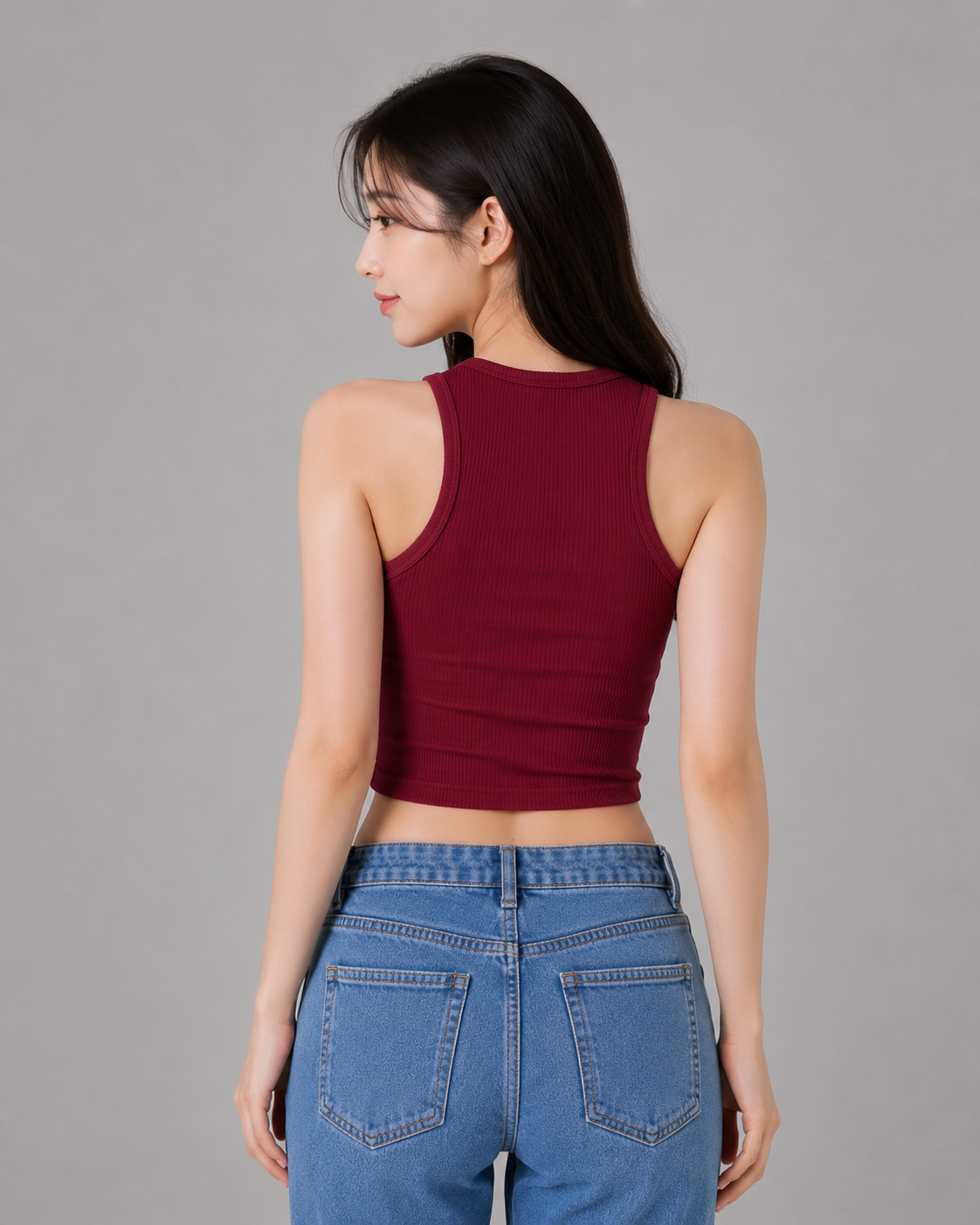 Women's Burgundy or Pink Ribbed Crop Tank Top | Sleeveless Slim Fit Top