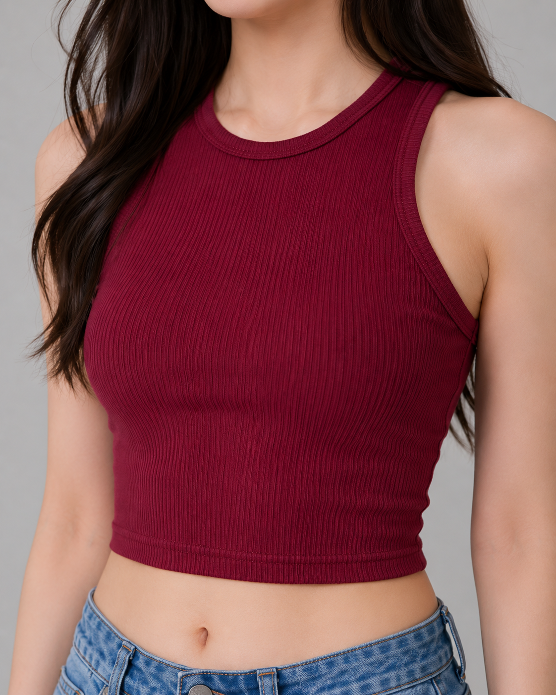 Women's Burgundy or Pink Ribbed Crop Tank Top | Sleeveless Slim Fit Top
