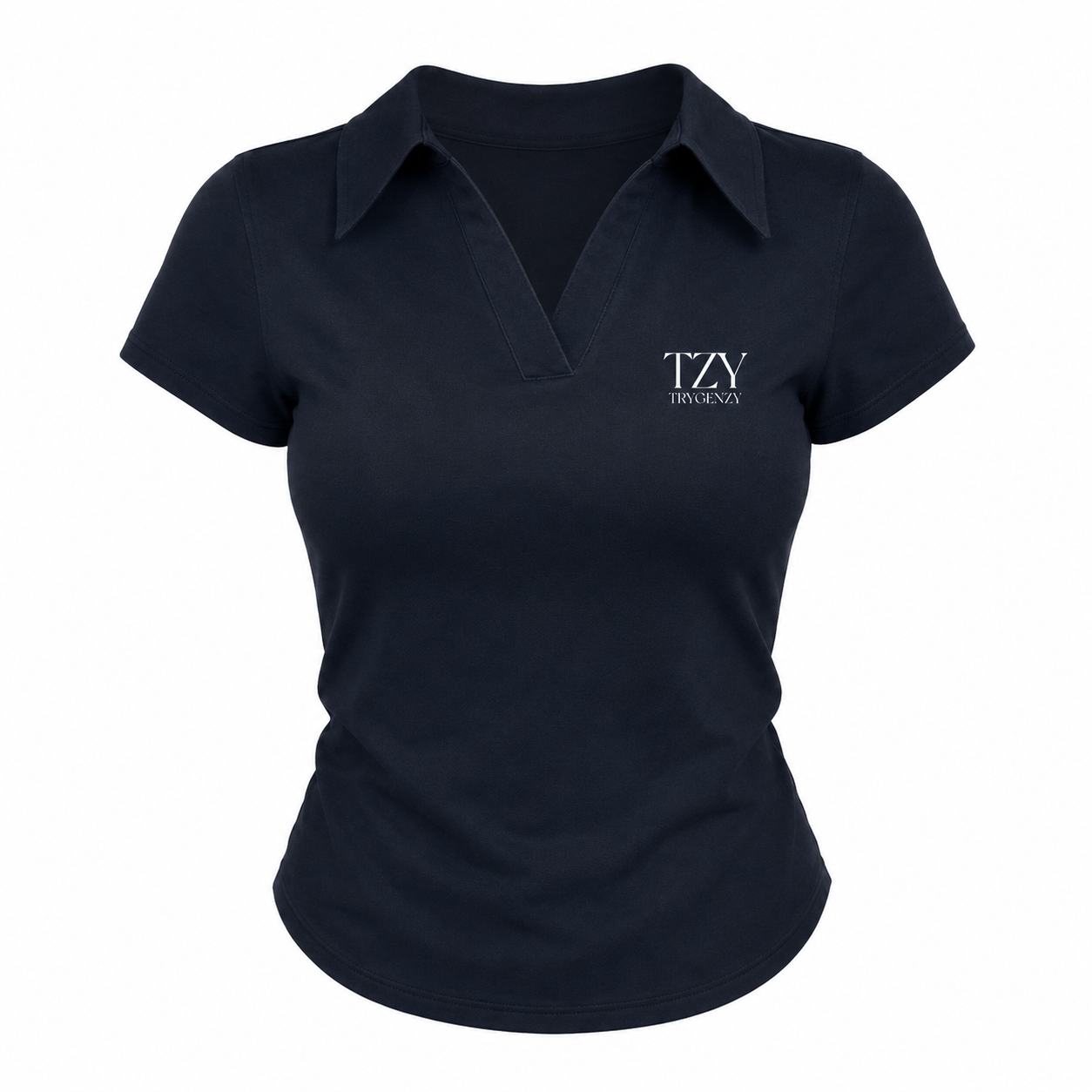TZY Women's Navy Blue Polo T-Shirt – Classic Collared Casual Top