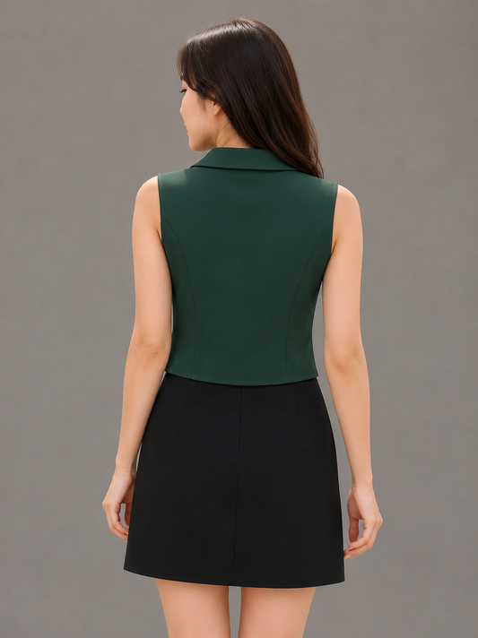 Women's Solid Sleeveless V-Neck Button Front Waistcoat Top | Casual Office & Party Vest | Available in Pink, Green & White