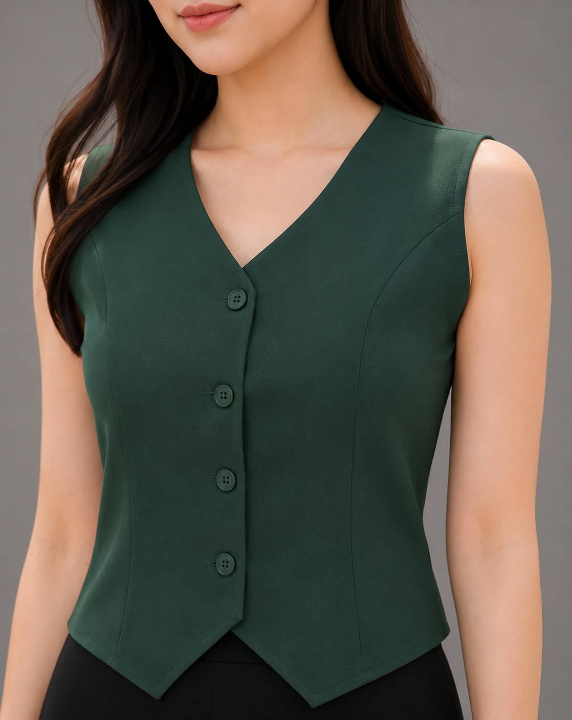 Women's Solid Sleeveless V-Neck Button Front Waistcoat Top | Casual Office & Party Vest | Available in Pink, Green & White