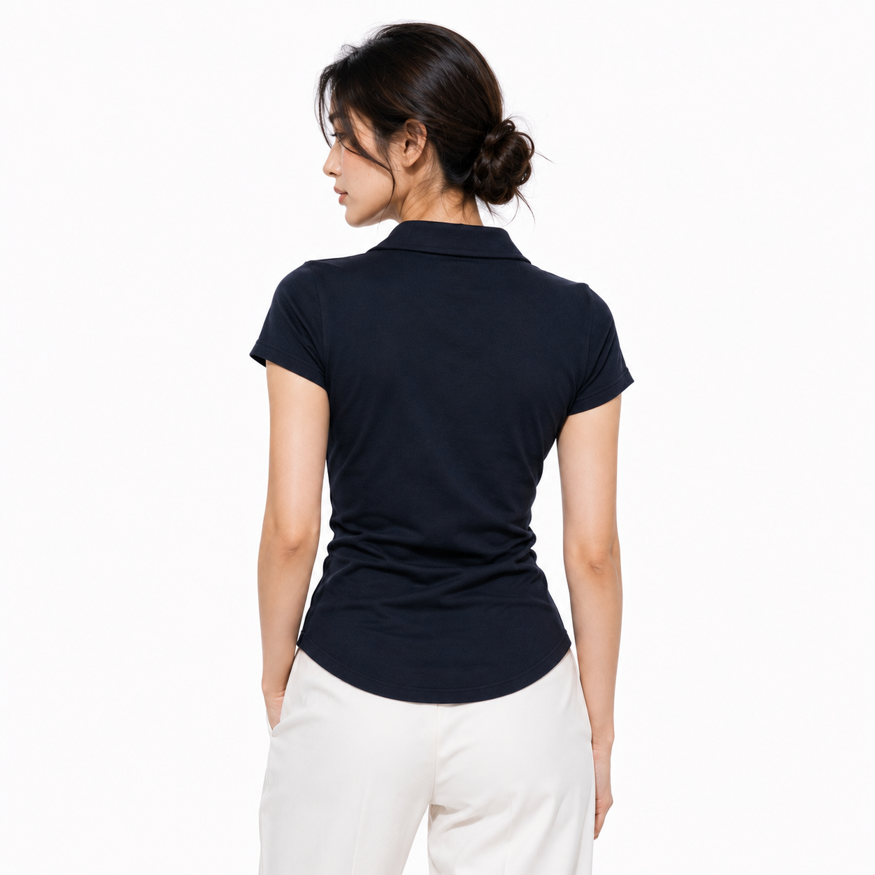 TZY Women's Navy Blue Polo T-Shirt – Classic Collared Casual Top