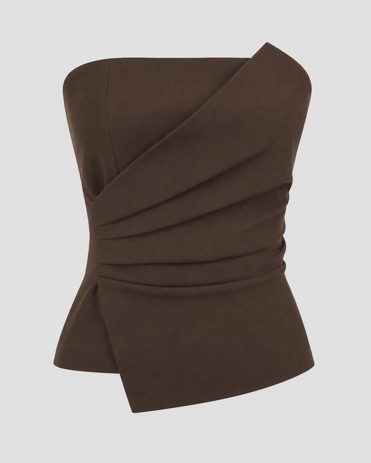 Mocha Draped Strapless Corset Top | Elegant Women's Party Wear