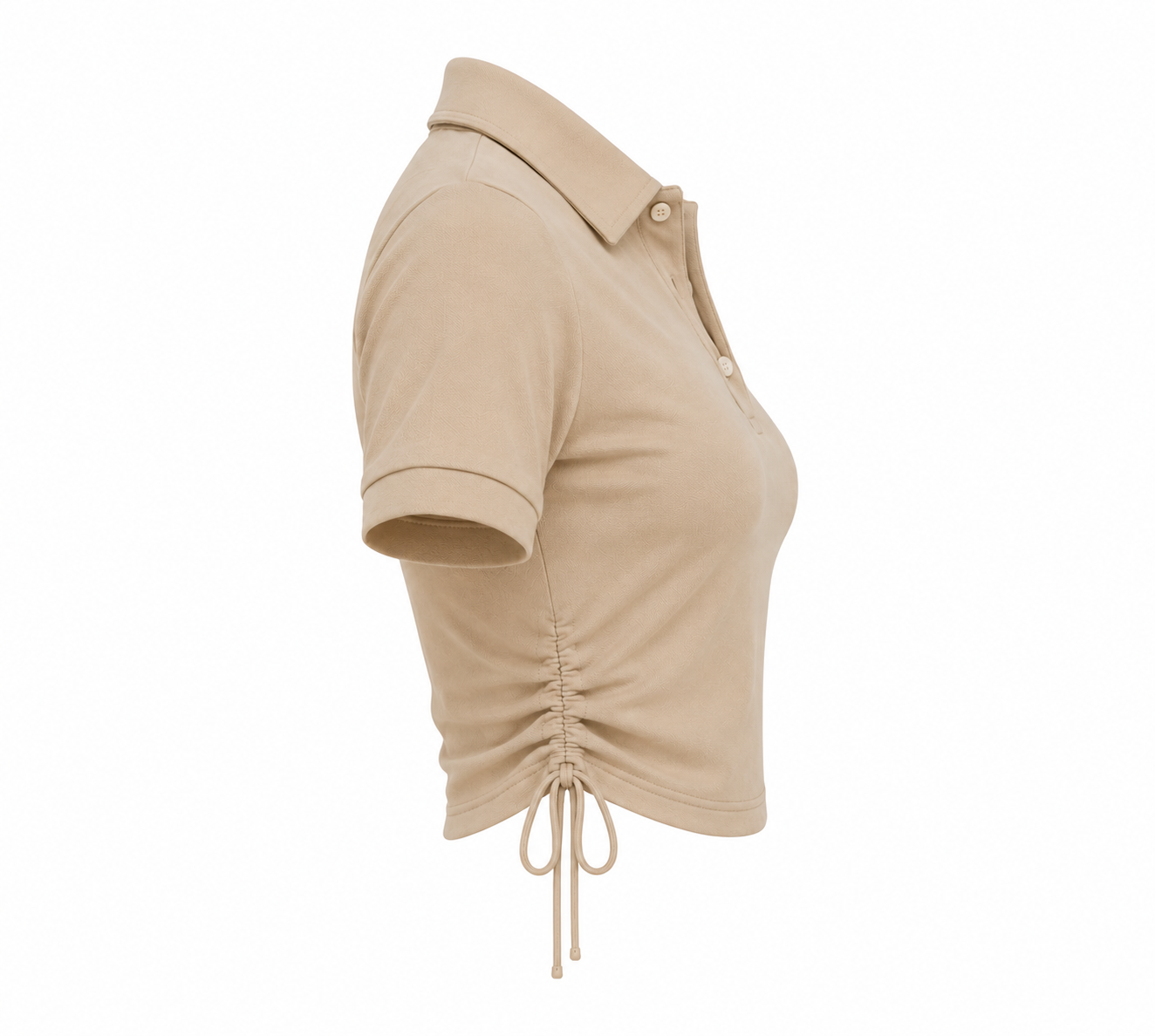 Women's Beige Crop Polo T-Shirt with Side Drawstring | TZY