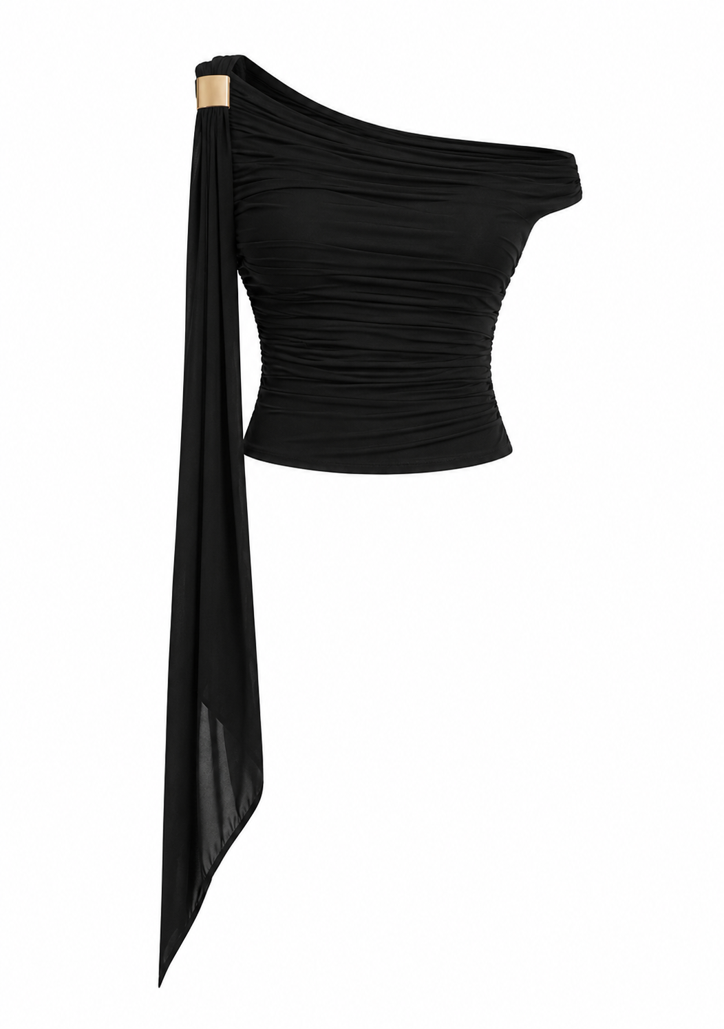 Women's Black One Shoulder Ruched Top | Party & Evening Crop Top