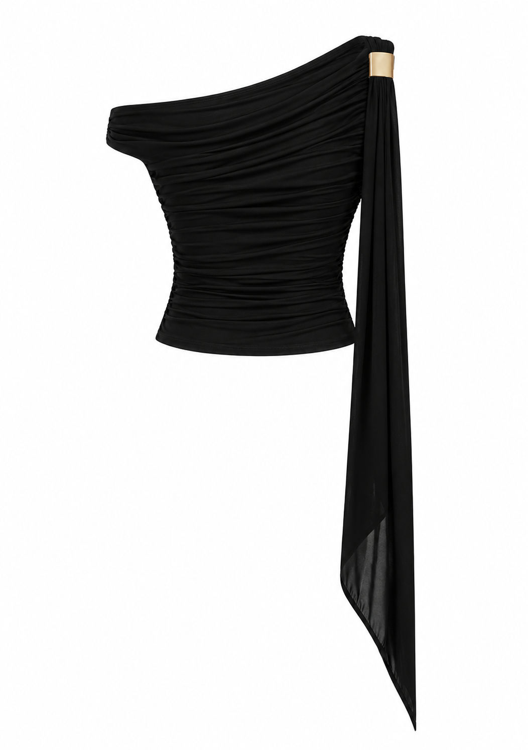 Women's Black One Shoulder Ruched Top | Party & Evening Crop Top