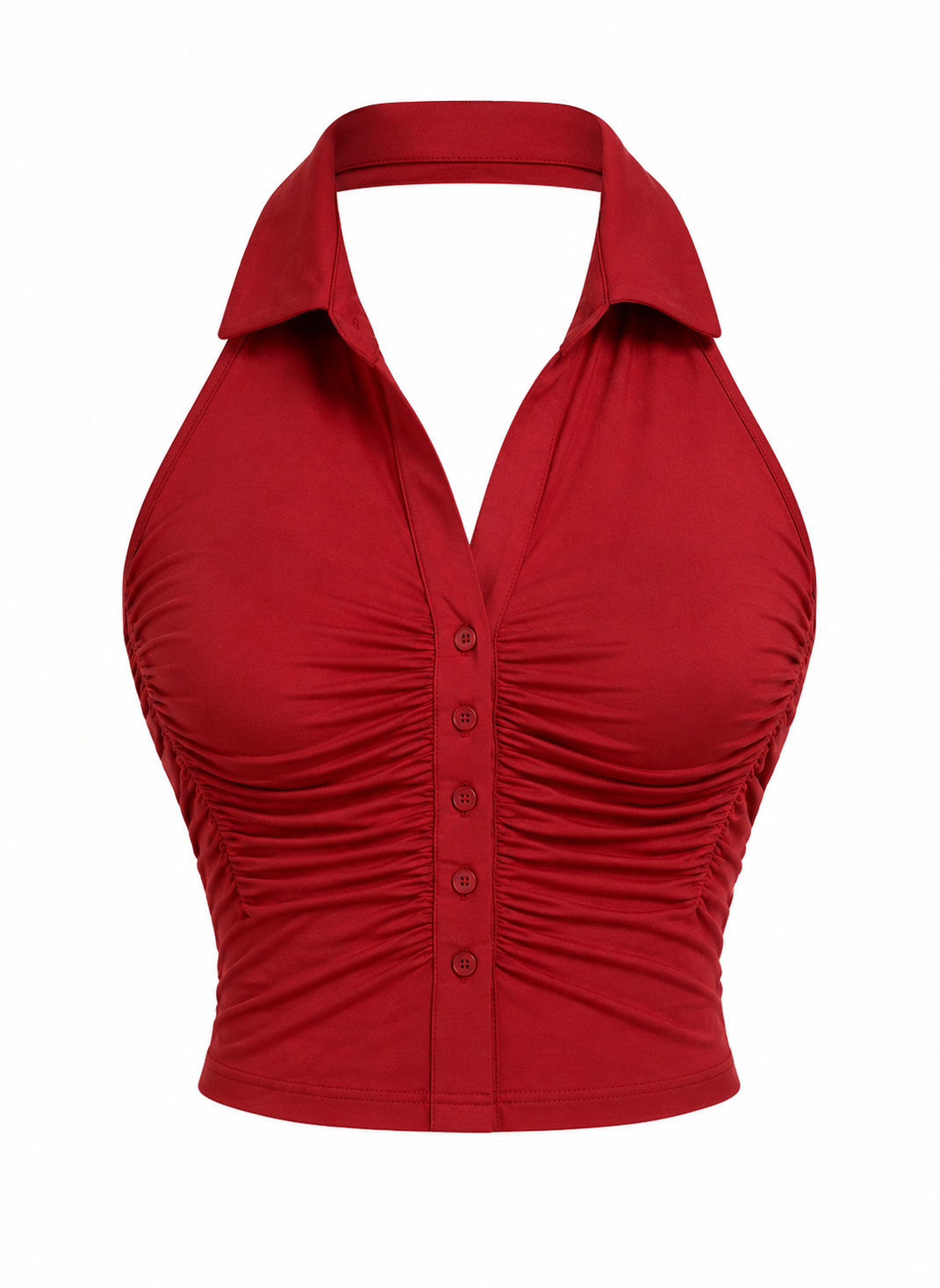 Women's Red Halter Neck Crop Top | Sleeveless Fitted Top