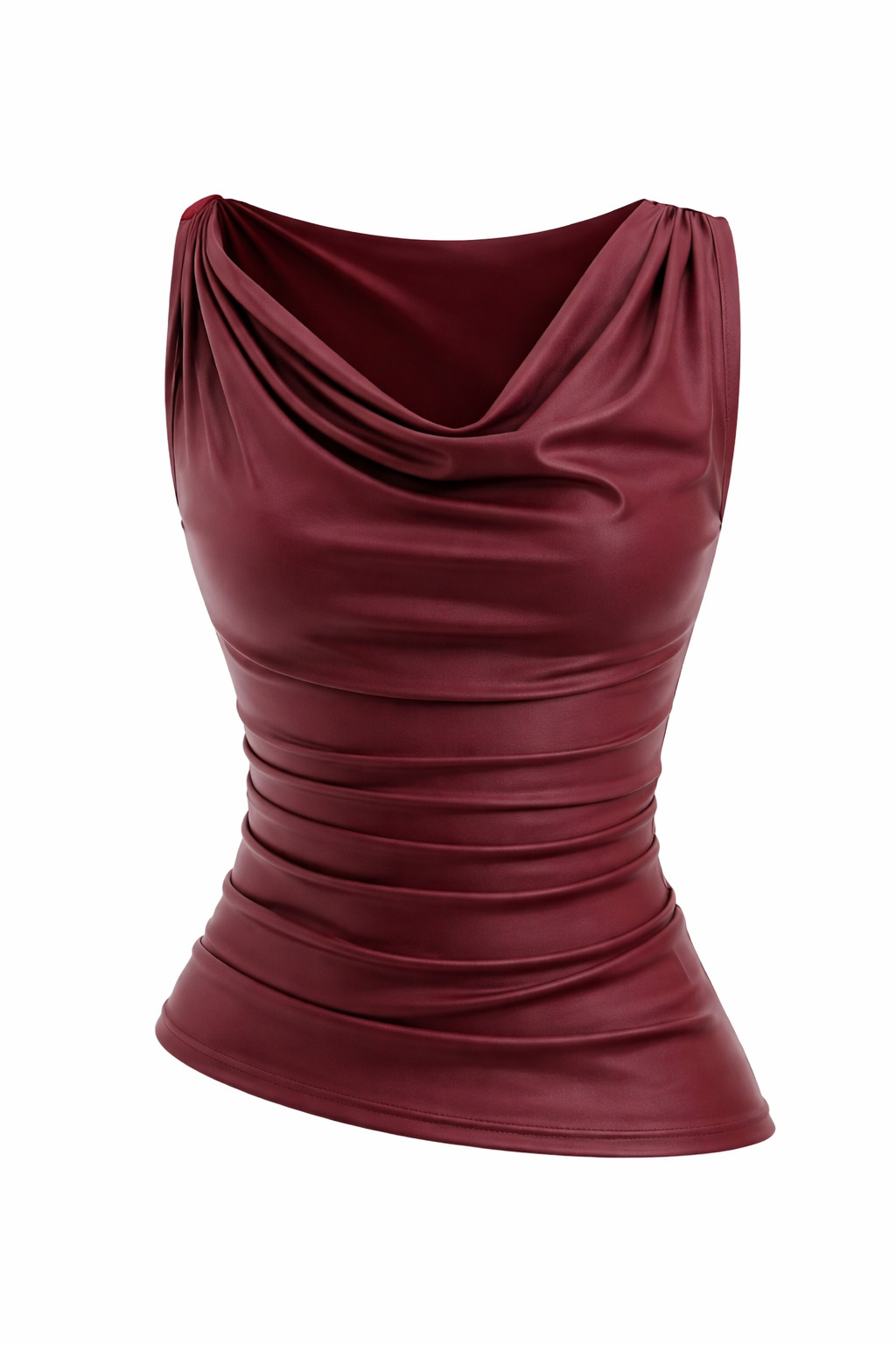 Burgundy Satin Cowl Neck Ruched Top for Women | Elegant Party Wear