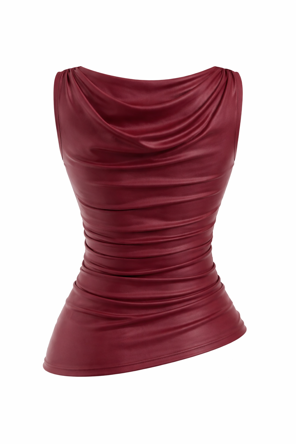 Burgundy Satin Cowl Neck Ruched Top for Women | Elegant Party Wear