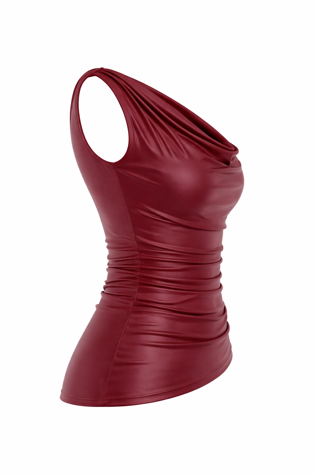 Burgundy Satin Cowl Neck Ruched Top for Women | Elegant Party Wear